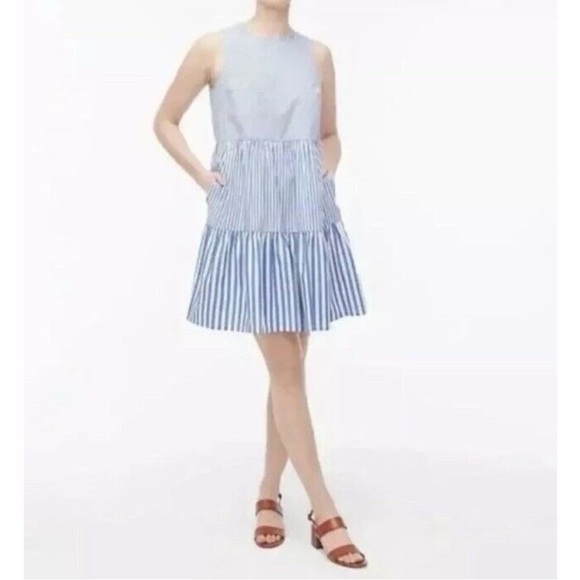 J.Crew Striped sleeveless tiered mini dress in cotton poplin - Picture 1 of 8